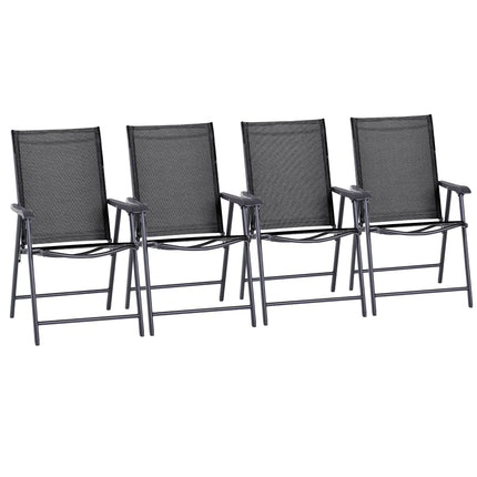 Set of 4 Folding Outdoor Garden Chairs with Breathable Mesh Seat and Metal Frame - Black