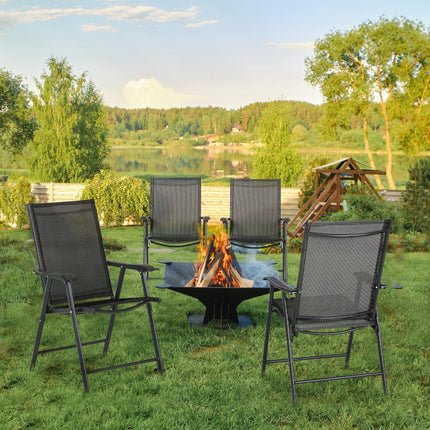 Set of 4 Folding Outdoor Garden Chairs with Breathable Mesh Seat and Metal Frame - Black