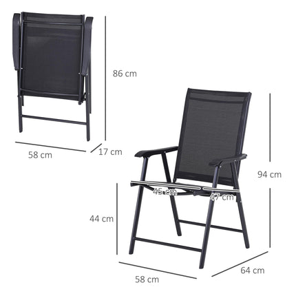 Set of 4 Folding Outdoor Garden Chairs with Breathable Mesh Seat and Metal Frame - Black