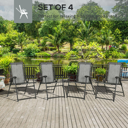 Set of 4 Portable Folding Outdoor Chairs with Steel Frame - Mixed Grey