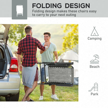 Set of 4 Portable Folding Outdoor Chairs with Steel Frame - Mixed Grey