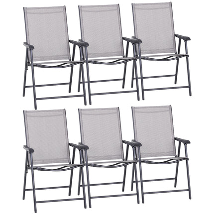 Set of 6 Folding Metal Frame Garden Chairs with Breathable Mesh Seat - Grey