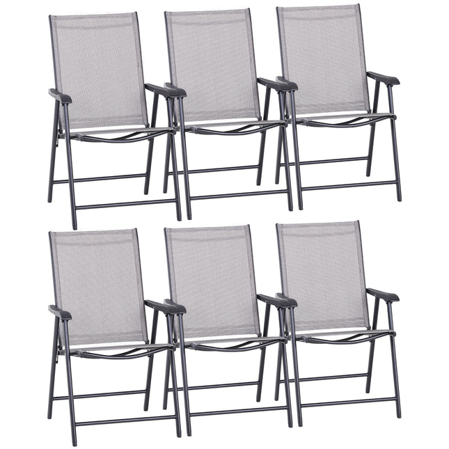Set of 6 Folding Metal Frame Garden Chairs with Breathable Mesh Seat - Grey