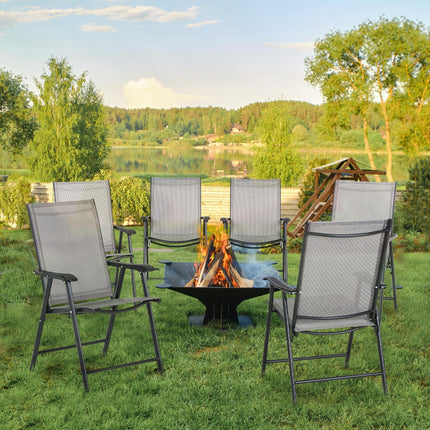 Set of 6 Folding Metal Frame Garden Chairs with Breathable Mesh Seat - Grey