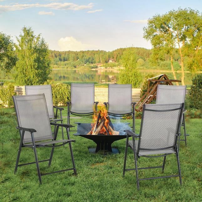 Set of 6 Folding Metal Frame Garden Chairs with Breathable Mesh Seat - Grey