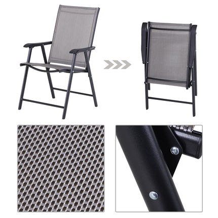 Set of 6 Folding Metal Frame Garden Chairs with Breathable Mesh Seat - Grey