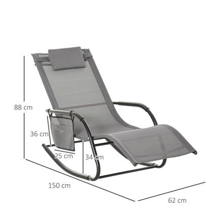 2Pcs Garden Patio Rocking Chairs with Breathable Mesh, Removable Headrest & Side Storage Bag - Grey