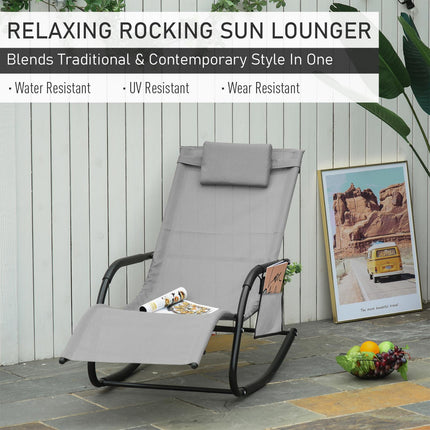 2Pcs Garden Patio Rocking Chairs with Breathable Mesh, Removable Headrest & Side Storage Bag - Grey