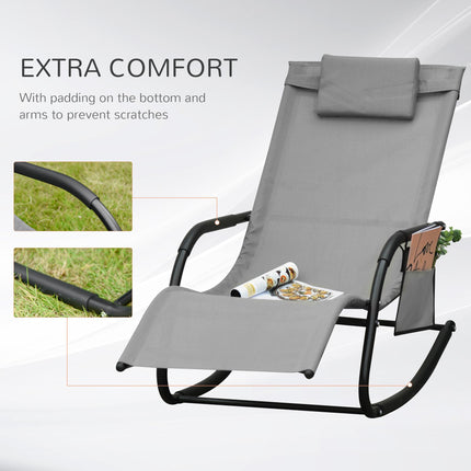 2Pcs Garden Patio Rocking Chairs with Breathable Mesh, Removable Headrest & Side Storage Bag - Grey