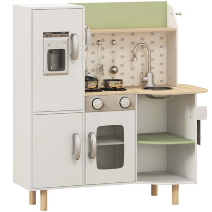 Kids Toy Kitchen Playset with Phone, Ice Maker, Stove, Sink & Utensils for Ages 3-6 - White