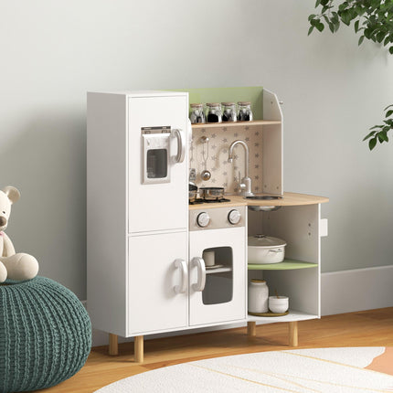Kids Toy Kitchen Playset with Phone, Ice Maker, Stove, Sink & Utensils for Ages 3-6 - White