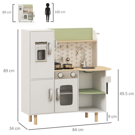 Kids Toy Kitchen Playset with Phone, Ice Maker, Stove, Sink & Utensils for Ages 3-6 - White