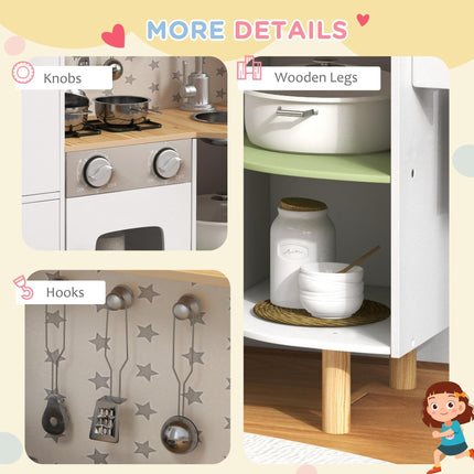 Kids Toy Kitchen Playset with Phone, Ice Maker, Stove, Sink & Utensils for Ages 3-6 - White