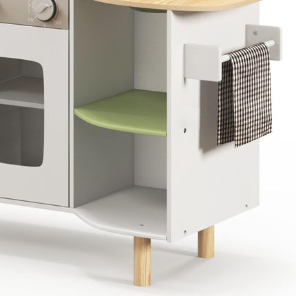 Kids Toy Kitchen Playset with Phone, Ice Maker, Stove, Sink & Utensils for Ages 3-6 - White