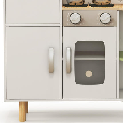 Kids Toy Kitchen Playset with Phone, Ice Maker, Stove, Sink & Utensils for Ages 3-6 - White