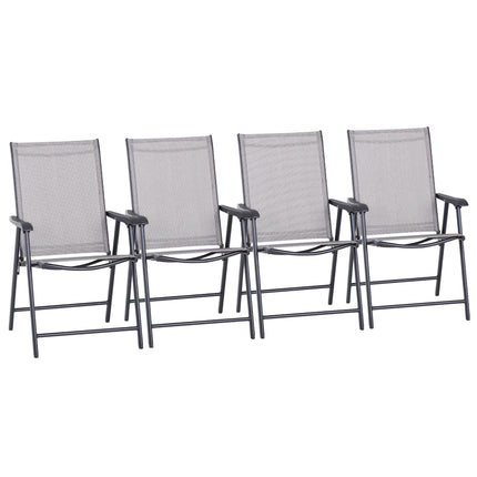 Set of 4 Folding Metal Frame Garden Chairs with Breathable Mesh Seat - Grey