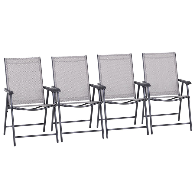 Set of 4 Folding Metal Frame Garden Chairs with Breathable Mesh Seat - Grey