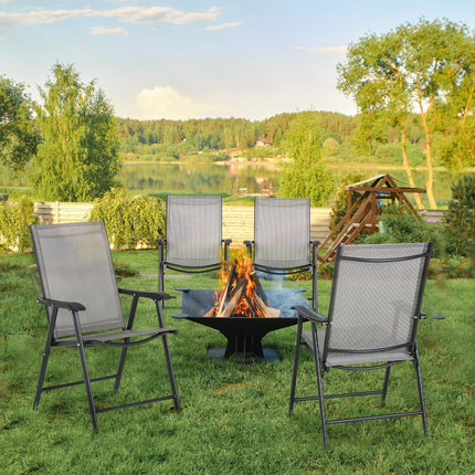 Set of 4 Folding Metal Frame Garden Chairs with Breathable Mesh Seat - Grey