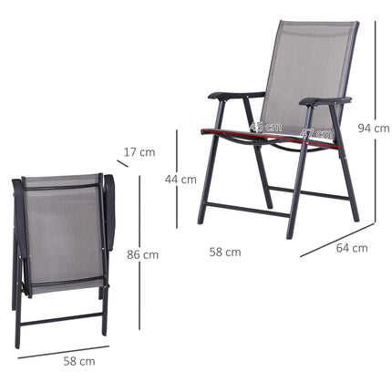 Set of 4 Folding Metal Frame Garden Chairs with Breathable Mesh Seat - Grey