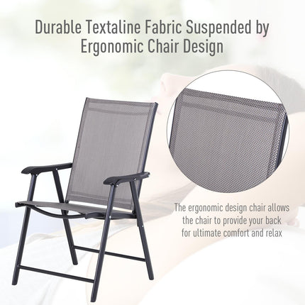 Set of 4 Folding Metal Frame Garden Chairs with Breathable Mesh Seat - Grey