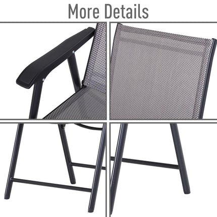 Set of 4 Folding Metal Frame Garden Chairs with Breathable Mesh Seat - Grey