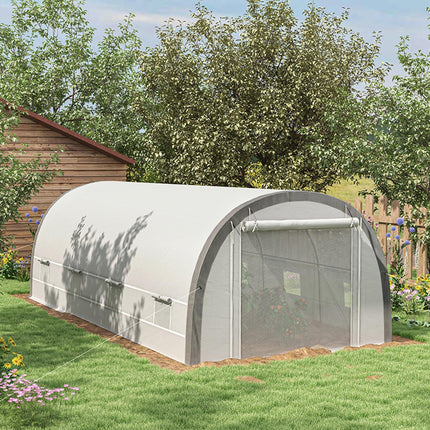 6 x 3 Metre Polytunnel Greenhouse with Steel Frame and Mesh Door - White