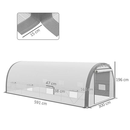 6 x 3 Metre Polytunnel Greenhouse with Steel Frame and Mesh Door - White