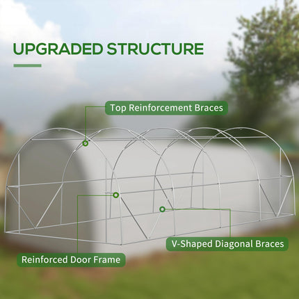 6 x 3 Metre Polytunnel Greenhouse with Steel Frame and Mesh Door - White