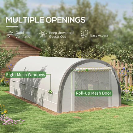 6 x 3 Metre Polytunnel Greenhouse with Steel Frame and Mesh Door - White