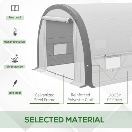 6 x 3 Metre Polytunnel Greenhouse with Steel Frame and Mesh Door - White