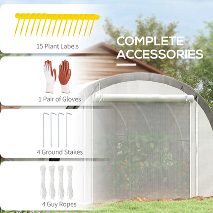 6 x 3 Metre Polytunnel Greenhouse with Steel Frame and Mesh Door - White