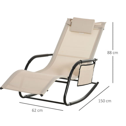 2Pcs Patio Garden Rocking Chairs with Breathable Mesh, Removable Headrest & Side Storage Bag - Cream White