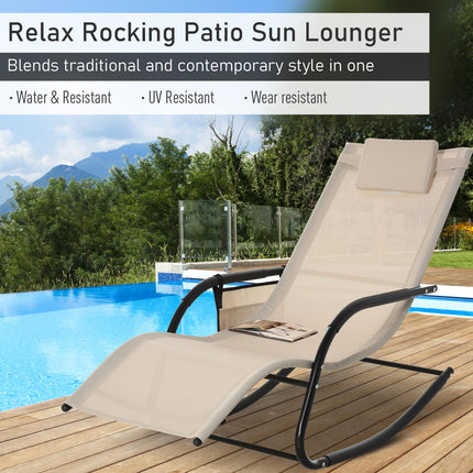 2Pcs Patio Garden Rocking Chairs with Breathable Mesh, Removable Headrest & Side Storage Bag - Cream White