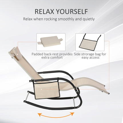 2Pcs Patio Garden Rocking Chairs with Breathable Mesh, Removable Headrest & Side Storage Bag - Cream White