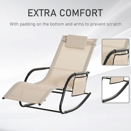 2Pcs Patio Garden Rocking Chairs with Breathable Mesh, Removable Headrest & Side Storage Bag - Cream White