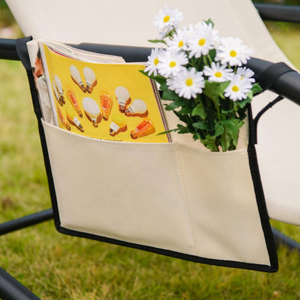 2Pcs Patio Garden Rocking Chairs with Breathable Mesh, Removable Headrest & Side Storage Bag - Cream White