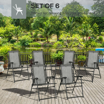 Set of 6 Ergonomic Folding Patio Chairs with Steel Frame - Grey