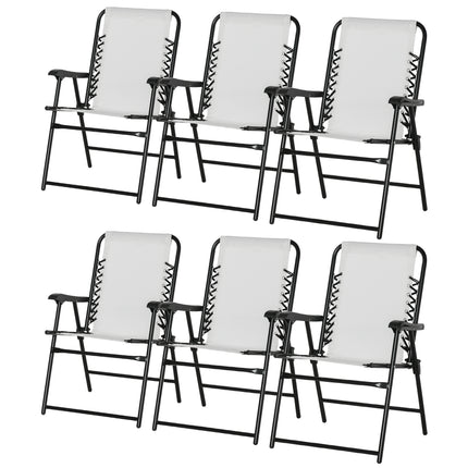 Set of 6 Folding Patio Chairs with Armrest and Breathable Mesh Seat for Camping and Beach - Cream White
