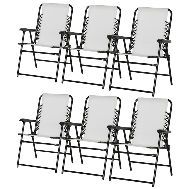 Set of 6 Folding Patio Chairs with Armrest and Breathable Mesh Seat for Camping and Beach - Cream White