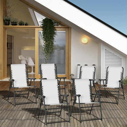 Set of 6 Folding Patio Chairs with Armrest and Breathable Mesh Seat for Camping and Beach - Cream White