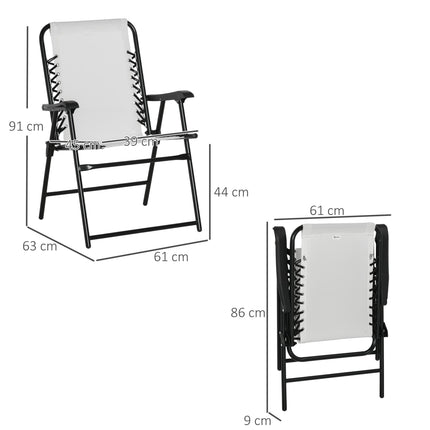 Set of 6 Folding Patio Chairs with Armrest and Breathable Mesh Seat for Camping and Beach - Cream White