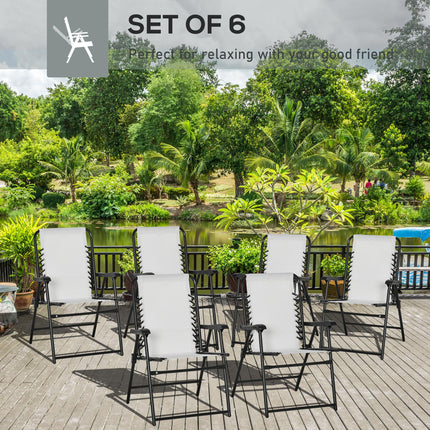 Set of 6 Folding Patio Chairs with Armrest and Breathable Mesh Seat for Camping and Beach - Cream White