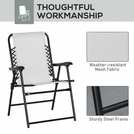 Set of 6 Folding Patio Chairs with Armrest and Breathable Mesh Seat for Camping and Beach - Cream White