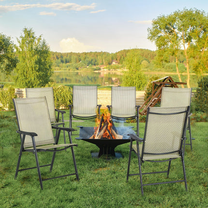 Set of 6 Folding Metal Frame Garden Chairs with Breathable Mesh Seats - Beige