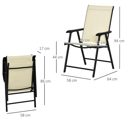 Set of 6 Folding Metal Frame Garden Chairs with Breathable Mesh Seats - Beige