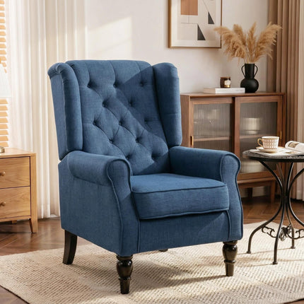 Retro Wingback Accent Chair with Tufted Back for Living Room - Blue