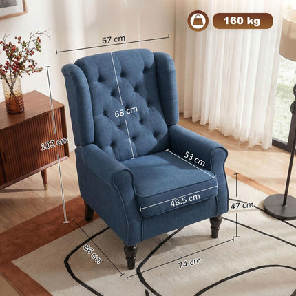 Retro Wingback Accent Chair with Tufted Back for Living Room - Blue