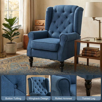 Retro Wingback Accent Chair with Tufted Back for Living Room - Blue