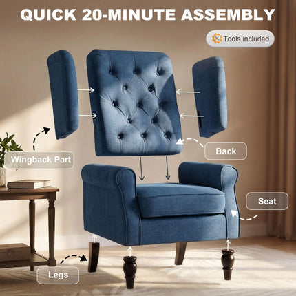 Retro Wingback Accent Chair with Tufted Back for Living Room - Blue