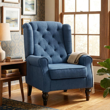 Retro Wingback Accent Chair with Tufted Back for Living Room - Blue